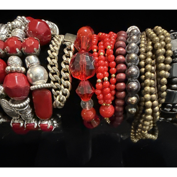 Lot of 17 Mixed Bracelets Bangles Stretch Leather Stone Wrap Wear or Resell - Picture 14 of 16